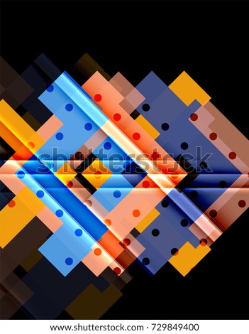 Colorful triangles and arrows on dark background. Vector illustration