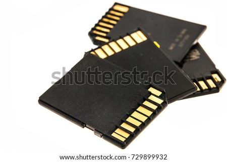 Black memory cards isolated on white background