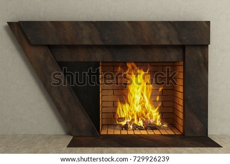 Triangle fireplace in home interior