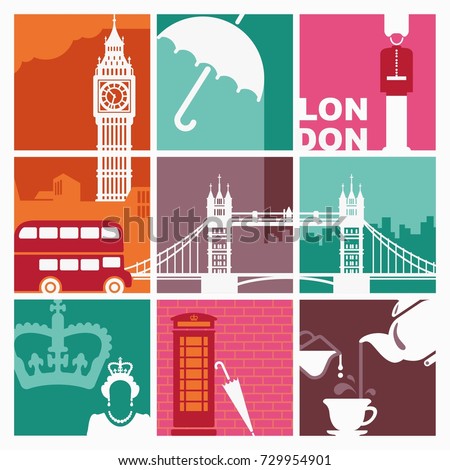 Traditional symbols of England and London in style of a retro