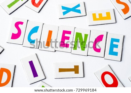 word science made of colorful letters on white background