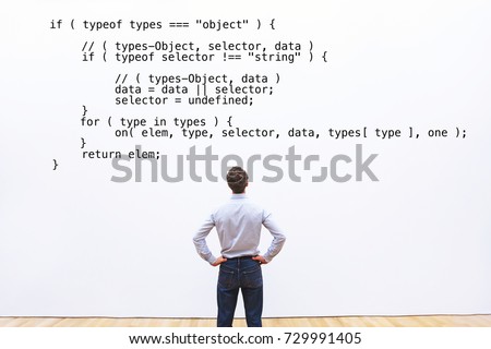 developer looking at the code javascript, abstract coding concept, learning programming