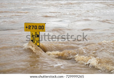 Scale of water level in river,Flowing water is very turbulent in the rainy season.