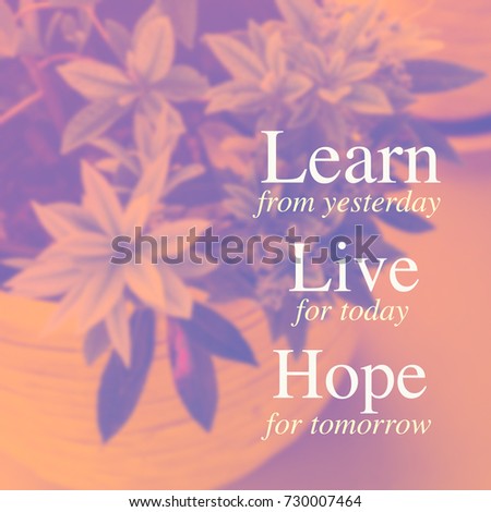 Inspiration quote (Learn from yesterday Live for today Hope for tomorrow) on vintage photo