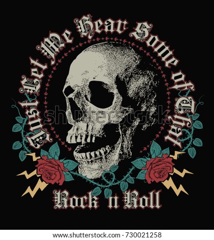 Rock in Roll, skull and roses graphics work.