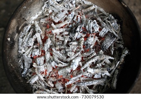 Burning coals for barbecue at a picnic