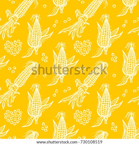 Seamless Pattern with Flint Corn (Indian corn or calico corn). Hand drawn doodle Vegetable Background. Vector illustration Royalty-Free Stock Photo #730108519