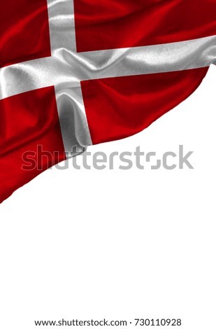Grunge colorful flag Denmark with copyspace for your text or images,isolated on white background. Close up, fluttering downwind.