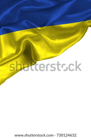 Grunge colorful flag Ukraine with copyspace for your text or images,isolated on white background. Close up, fluttering downwind.