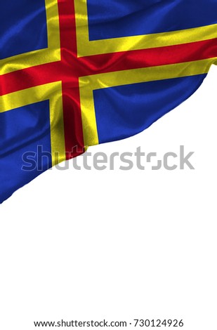 Grunge colorful flag Aland with copyspace for your text or images,isolated on white background. Close up, fluttering downwind.