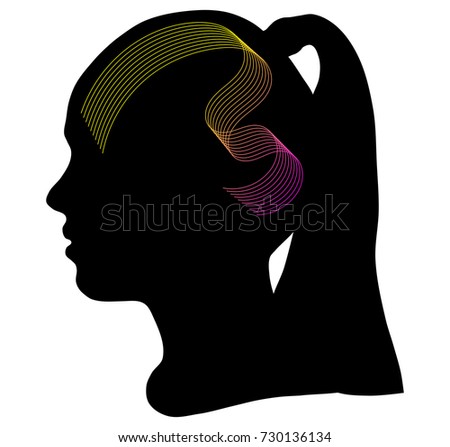 Beautiful girl silhouette with a abstract brain 