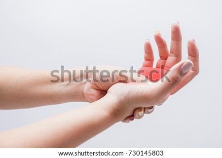 Pain or Massage in the palm. woman having pain in injured hand.  hands suffering from working