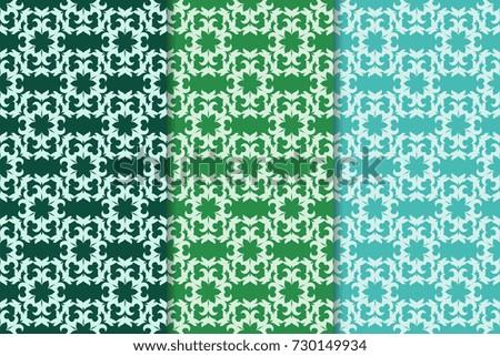 Set of floral ornaments. Green set of seamless patterns. Wallpaper backgrounds