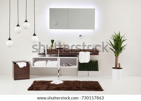 white wall clean bathroom style and interior decorative design, modern lamp, for home, hotel and office