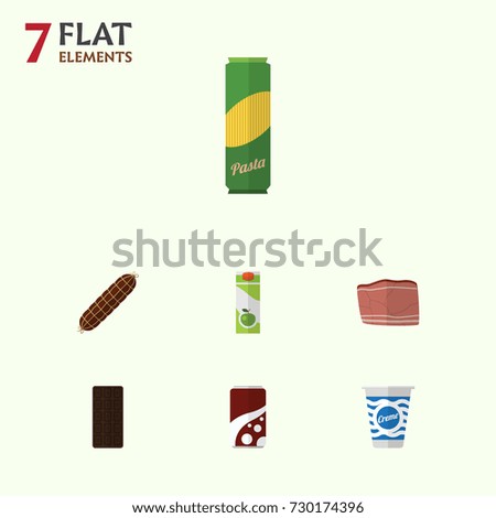 Flat Icon Eating Set Of Beef, Smoked Sausage, Yogurt And Other Vector Objects. Also Includes Confection, Fizzy, Food Elements.