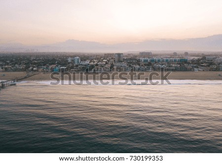 Early morning aerial sunrise view of the Venice beach in Los Angeles