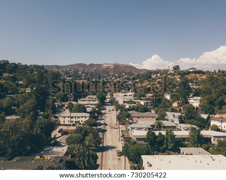 Hollywood sign district in Los Angeles, USA. Beautiful Hollywood