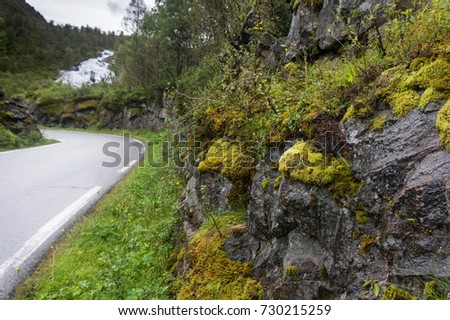 View from the national tourist route Aurlandsfjellet. Norway Royalty-Free Stock Photo #730215259