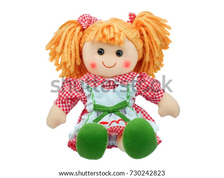 Smiling sit Cute rag doll isolated Royalty-Free Stock Photo #730242823