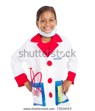 little girl as medical doctor, isolated on white