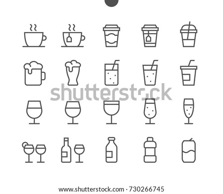Drinks Food UI Pixel Perfect Well-crafted Vector Thin Line Icons 48x48 Ready for 24x24 Grid for Web Graphics and Apps with Editable Stroke. Simple Minimal Pictogram Part 1-2 Royalty-Free Stock Photo #730266745