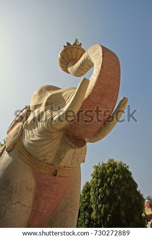 The Statue of Elephant at the Laxminarayan Hindu Temple in Delhi, India.