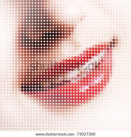 Smile, composed of small pixels. Stylize Pop-Art