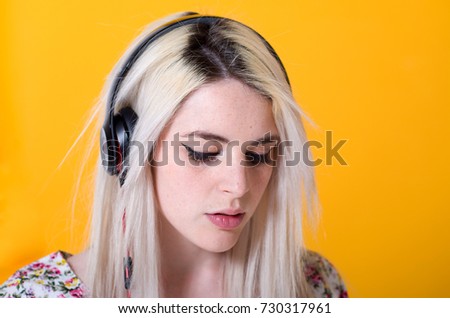 Vintage girl listening music
