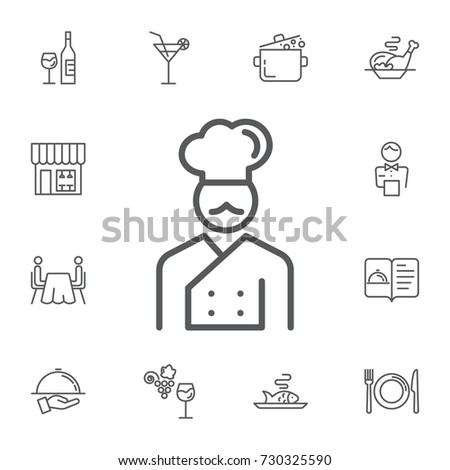 Chef icon Vector Illustration on the white background. Simple Set of restaurant Vector Line Icons. Royalty-Free Stock Photo #730325590