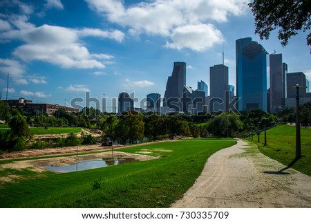 Houston , Texas after Hurricane Harvey month after the Storm and Historical Flooding the Buffalo River Bayou is still draining water and has standing ponds of water still. On a Nice day