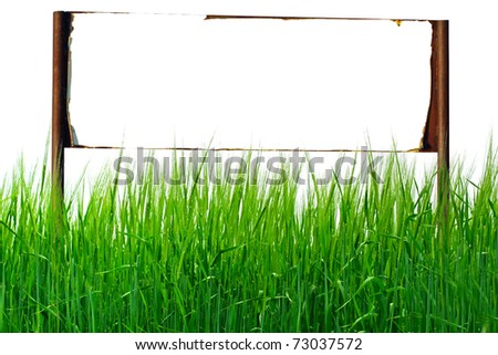 signboard in the fresh grass isolated on the white