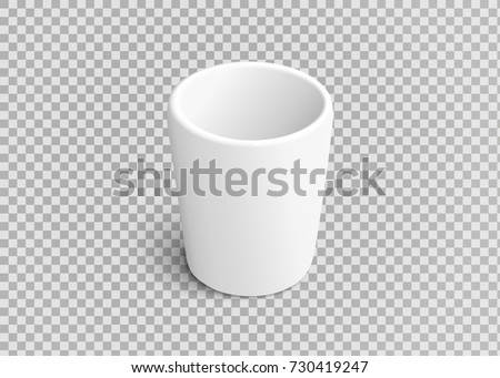 Realistic 3d white cup template isolated on a transparent background. Vector Mock Up in perspective view