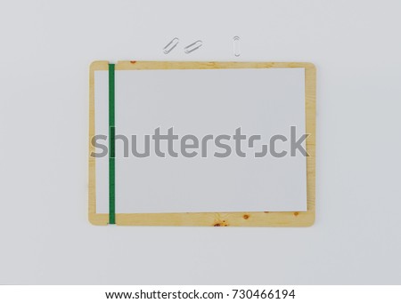 Empty white board, paper, wood board. 3d rendering