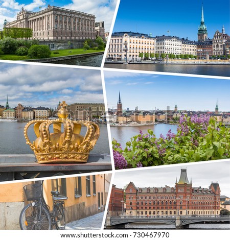 Collage of images from touristic places in Stockholm Sweden