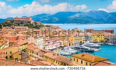 Panoramic sight of Portoferraio in Elba Island, Tuscany, Italy. Royalty-Free Stock Photo #730488736
