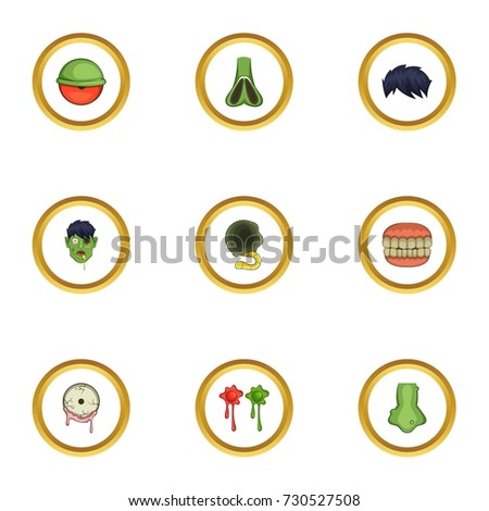 Zombie icons set. Cartoon style set of 9 zombie vector icons for web design