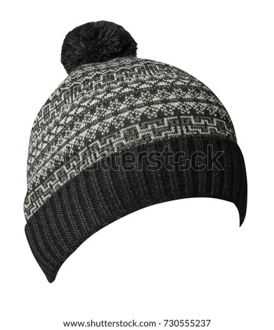   knitted hat  with pompon isolated on white background.  