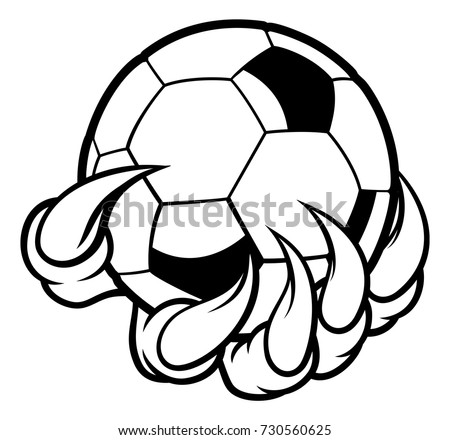 A monster or animal claw or hand with talons holding a soccer football ball 