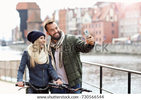 Picture showing happy young couple dating in the city