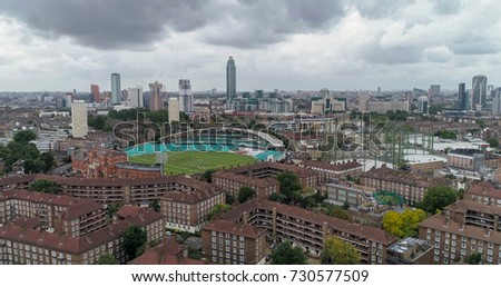 Aerial view of the skyline of London from the South Royalty-Free Stock Photo #730577509