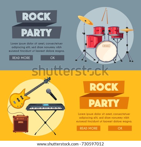 Rock music poster. Old school party. Cartoon vector illustration.