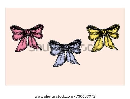 set of vintage bows of different colors