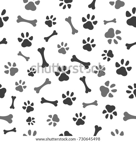 Pet paw and bones seamless pattern icon. Animal footprint - cat, dog, bear. Template design texture for wallpapers, pattern fills, web page backgrounds, surface textures. Vector illustration