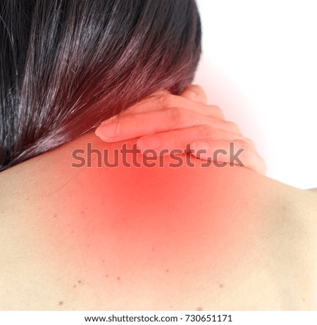 Woman Neck pain on white background