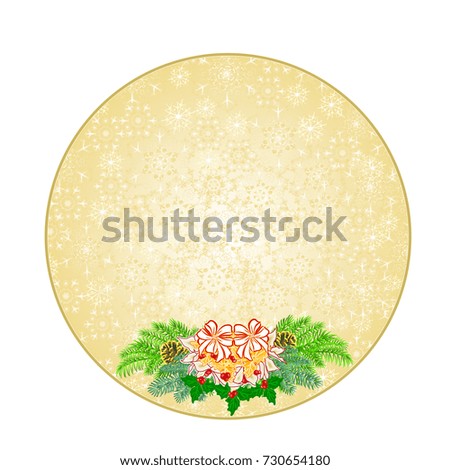 Button circle Christmas decoration snowflakes white poinsettia and pine cones and white bows  vintage  vector illustration editable hand draw