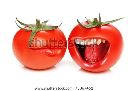 Funny concept with tomatoes and open mouth