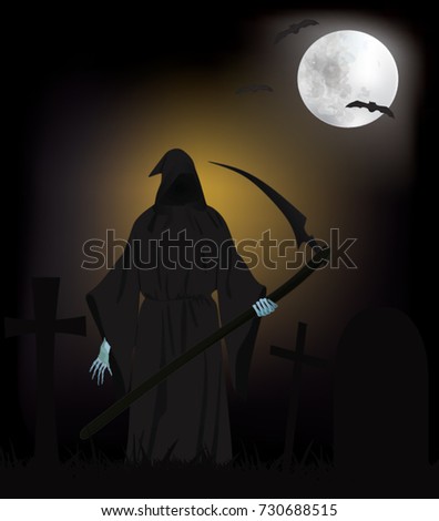 Grim Reaper on cemetery, vector