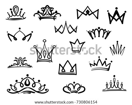 Vector crown logo. Hand drawn graffiti sketch and signs collections. Black brush line isolated on white background Royalty-Free Stock Photo #730806154
