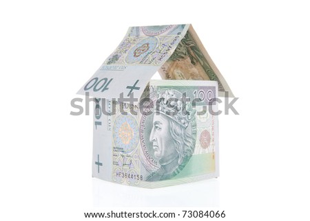 House made of 100 Polish Zloty banknotes isolated