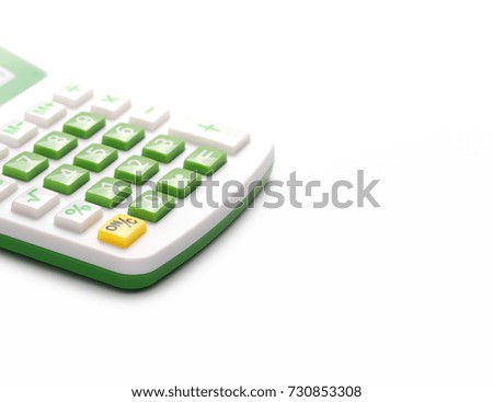 Green calculator isolated on white background
